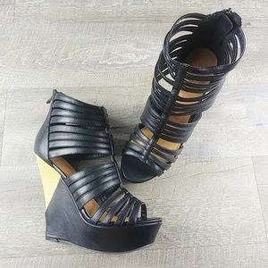 New Black Platform Wedge Sandal